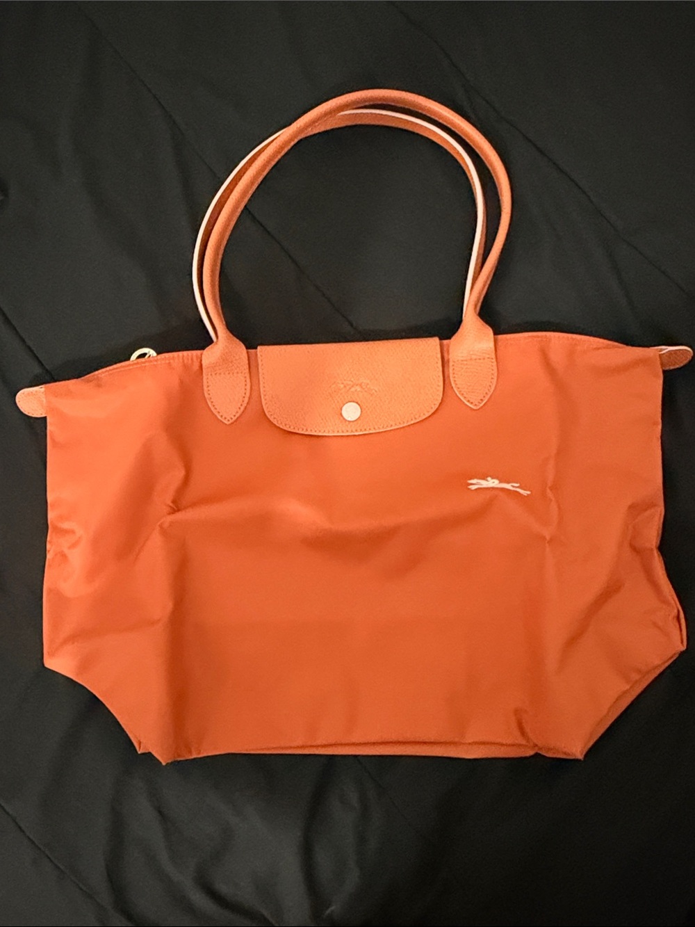 Longchamp Orange Nylon Tote with Leather Trim